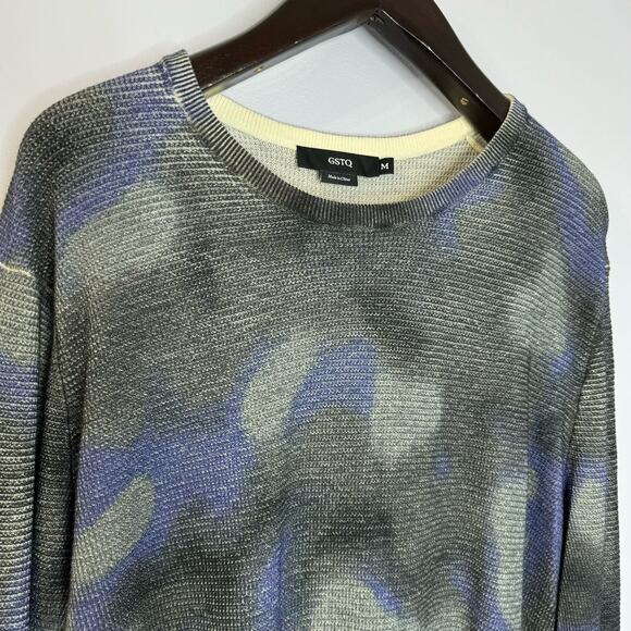GSTQ Watercolor Merino Wool Sweater Crew Neck Soft Luxury Men's M - Picture 3 of 8